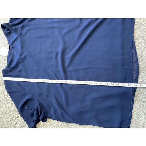 NWT Tamsy Navy Blue Sheer Fabric Loose Fit Round Neck Womens Blouse Size 3X - Picture 13 of 13